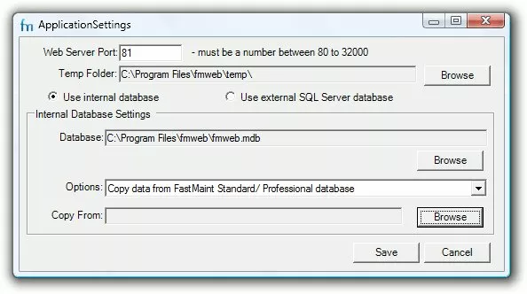 FastMaint Web Setup (Internal Database)